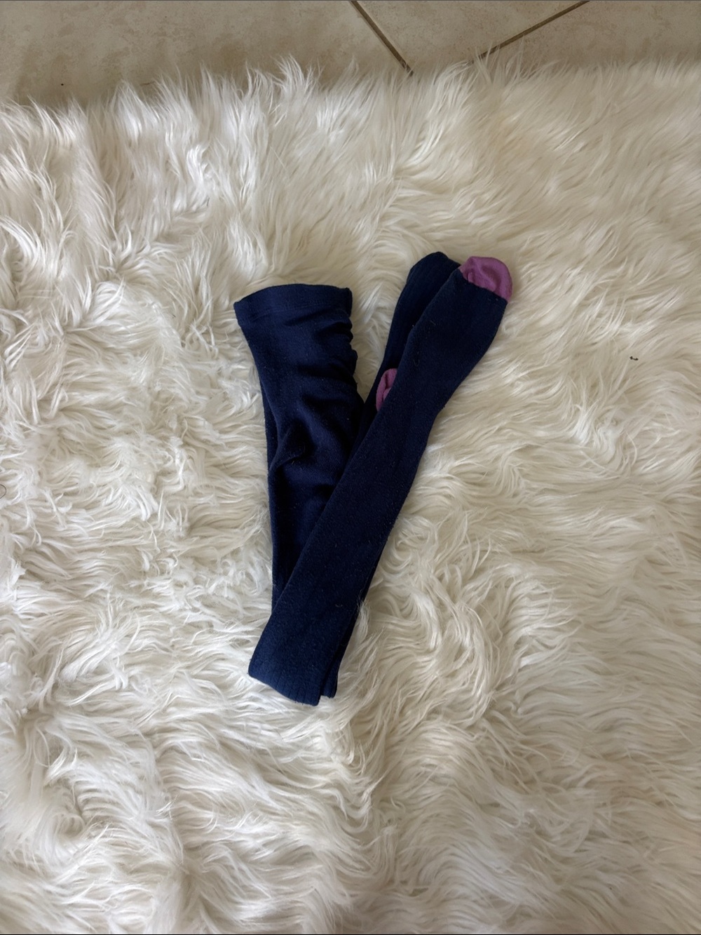 Mini Boden Navy Tights with Purple Toes